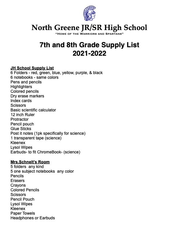 NGJH Supply List