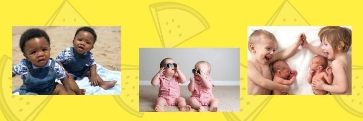 yellow background with twin babies  sitting together