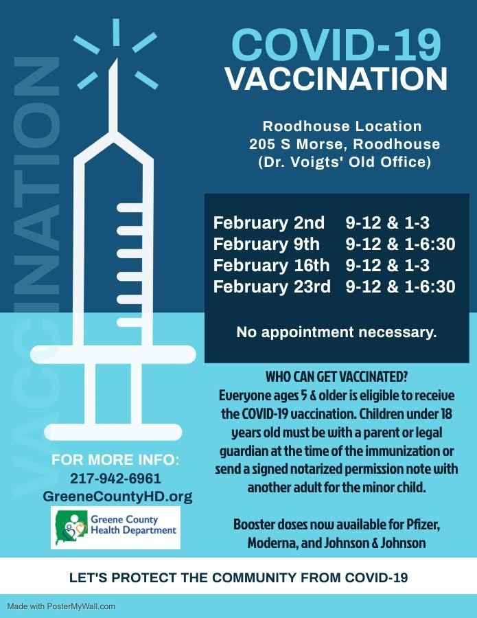 COVID-19 Vaccination flyer from the Greene County Health Department. 