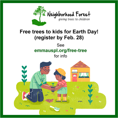 Neighborhood Forest Free Trees to Kids for Earth Day flyer.