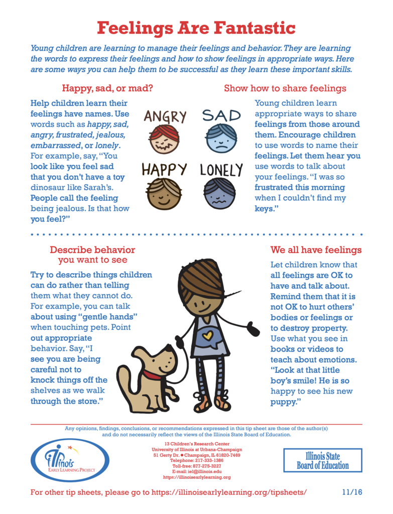 Feelings Are Fantastic tip sheet from Illinois Early Learning Project.