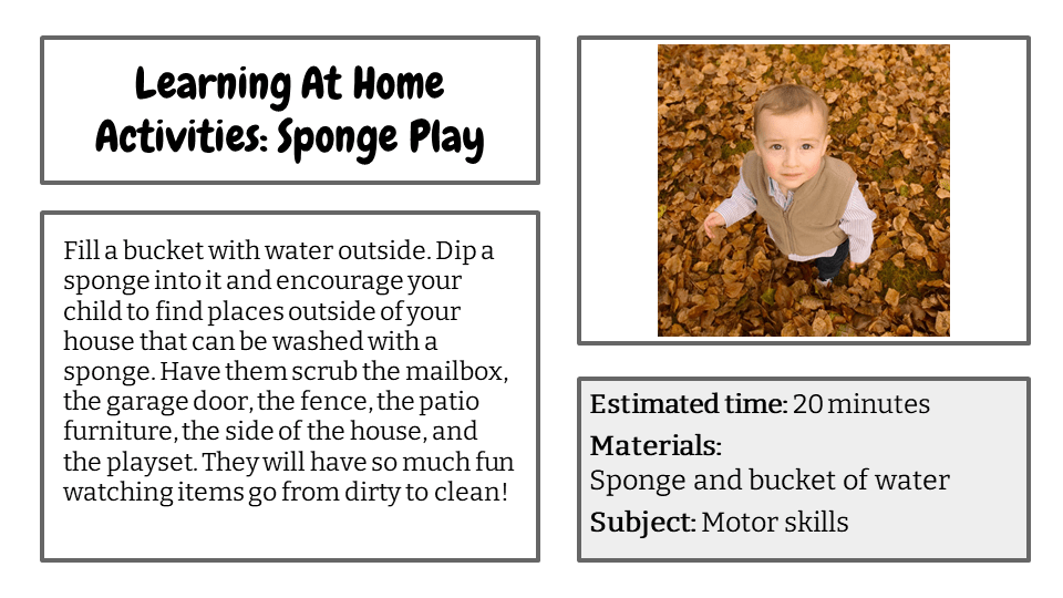 Learning At Home Activities: Sponge Play from Illinois Early Learning Project
