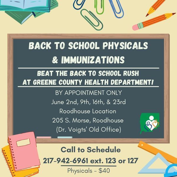 Greene County Health Department Back To School Physicals & Immunizations Flyer