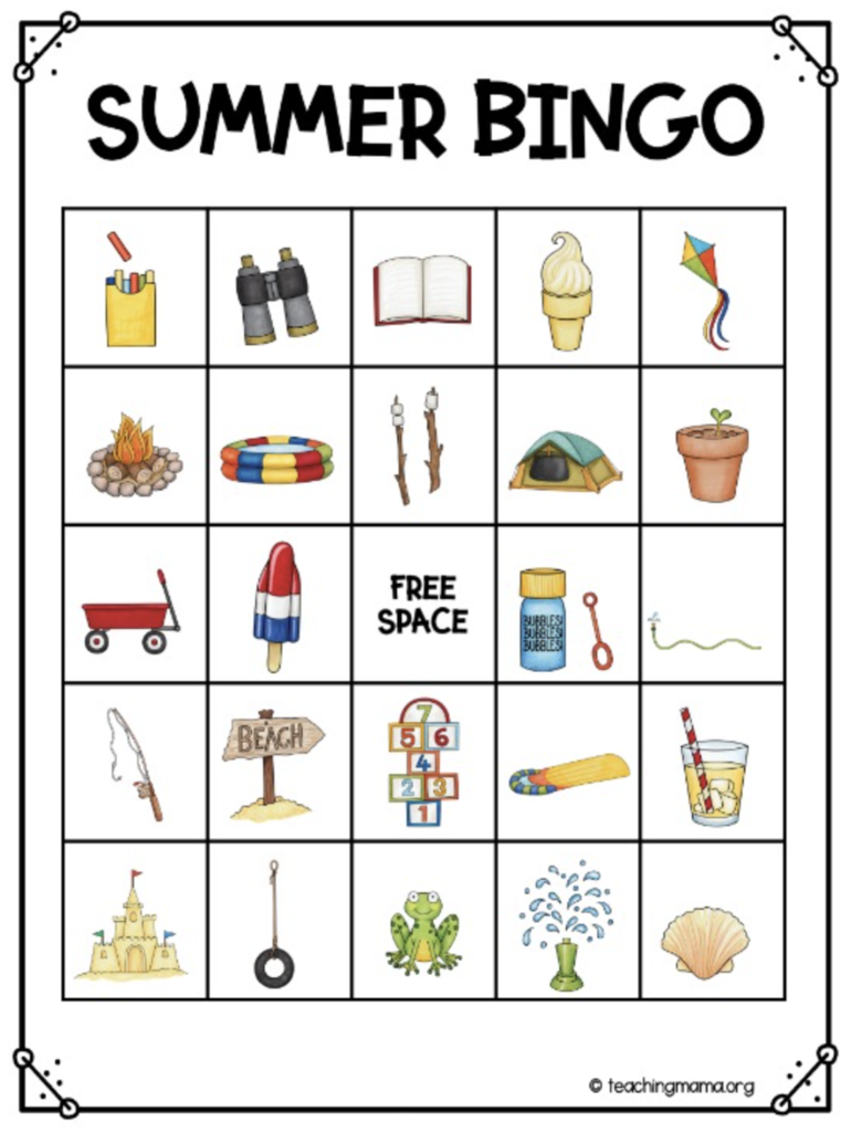 Summer Bingo Sheet
