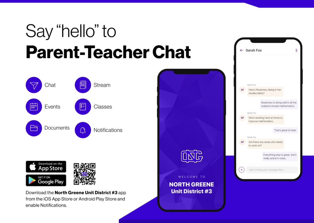 Our North Greene app keeps getting better and better! Parents/guardians who have already created a Rooms account can now access new app features like chat and class streams via web and in the app. 