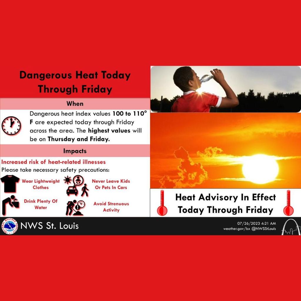 Heat advisory warning flyer put out by the National Weather Service of St. Louis. 